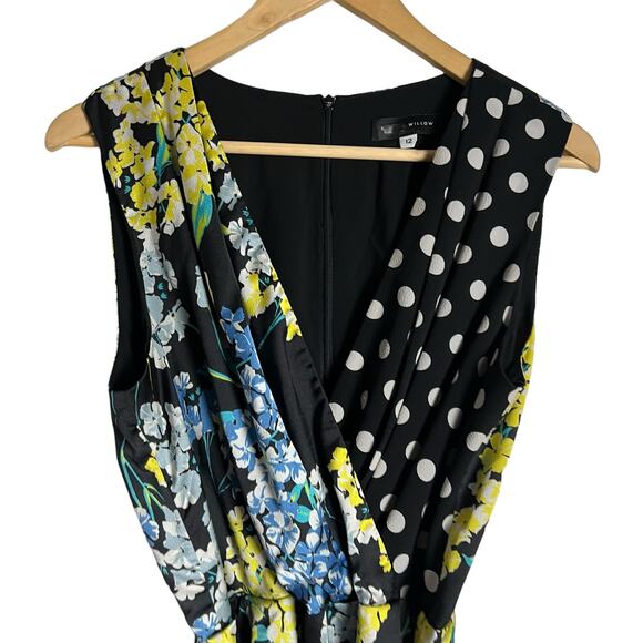 Slate & Willow Black Mixed-Media Floral Polka Dot Sheath V-Neck Dress 12 - Picture 5 of 13